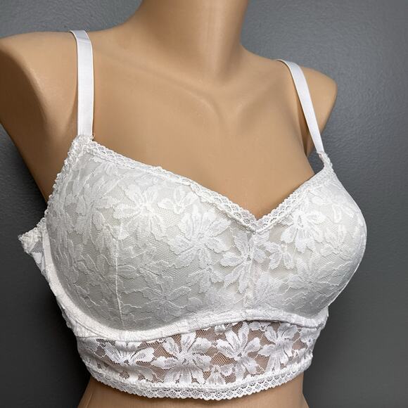 Victoria’s Secret Pink Lace Bralette Push Up Bra XXL Wire Free Padded White - Picture 1 of 7
